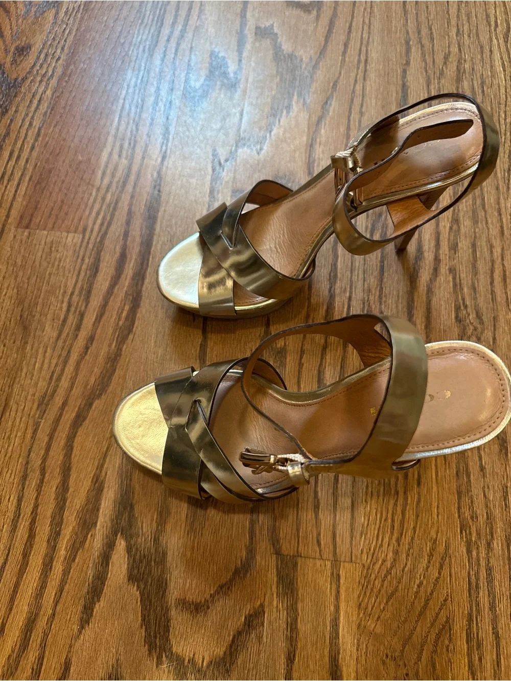 Coach Dani Mirror Metallic Gold Leather Strappy Heels Size 7